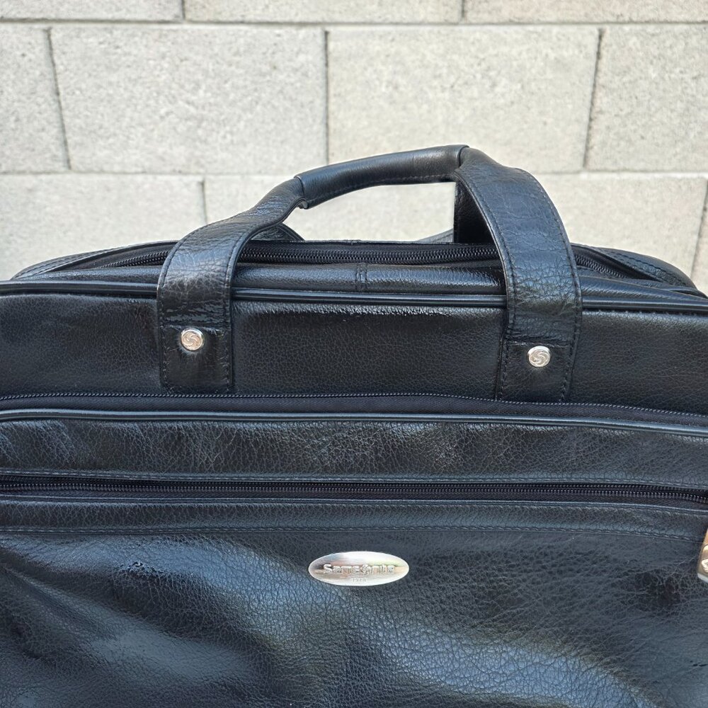 Samsonite LArge Black Leather Expandable Laptop Briefcase  With Strap - Picture 6 of 9